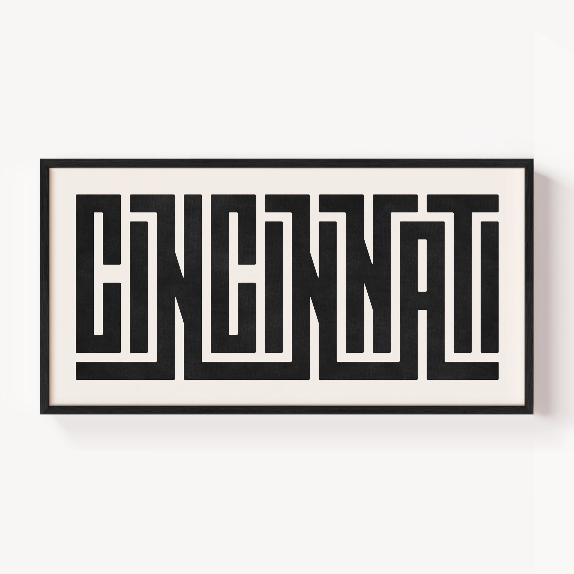 Modern Framed Cincinnati Art - Black Typography Design on White Background