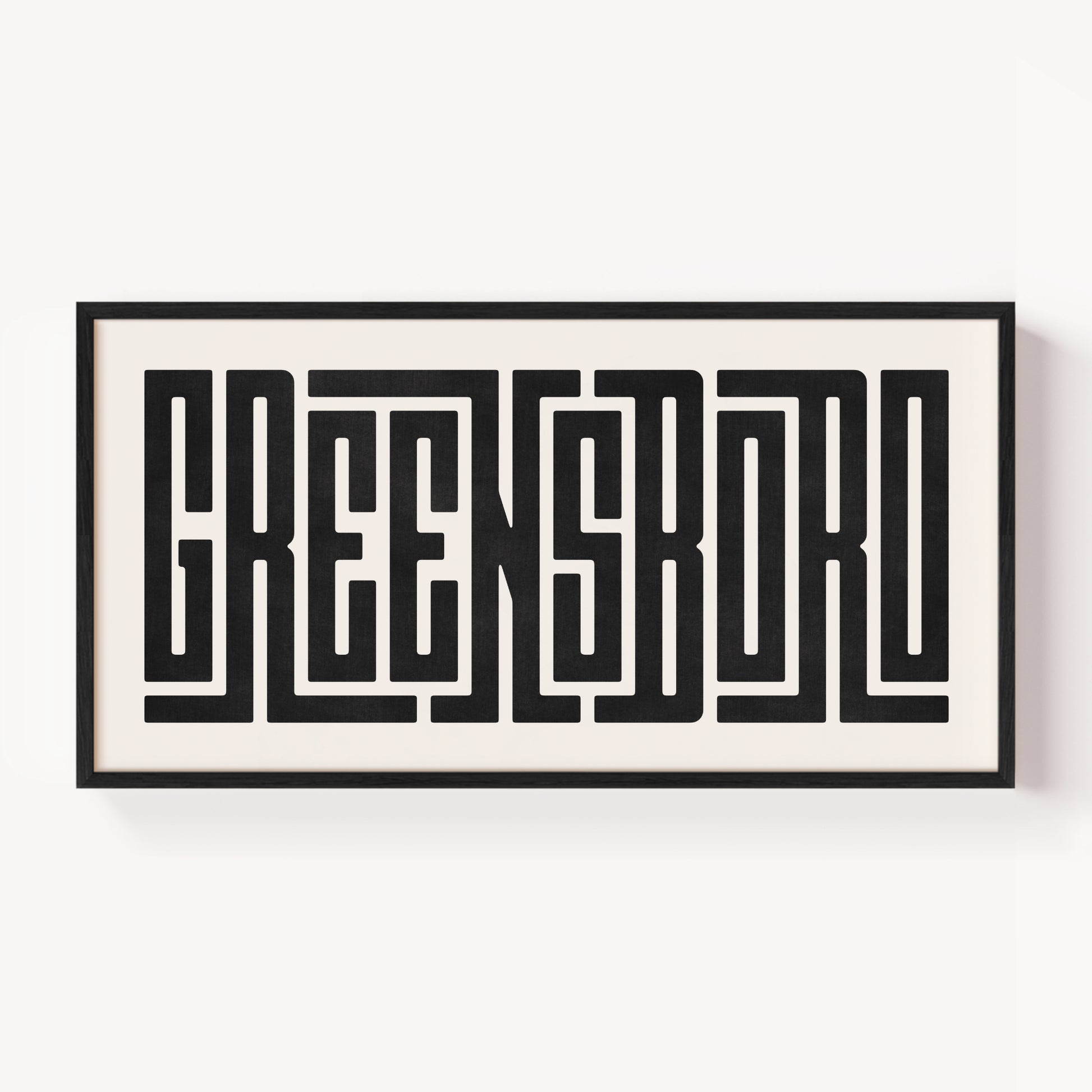 Modern Framed Greensboro Art - Black Typography Design on White Background