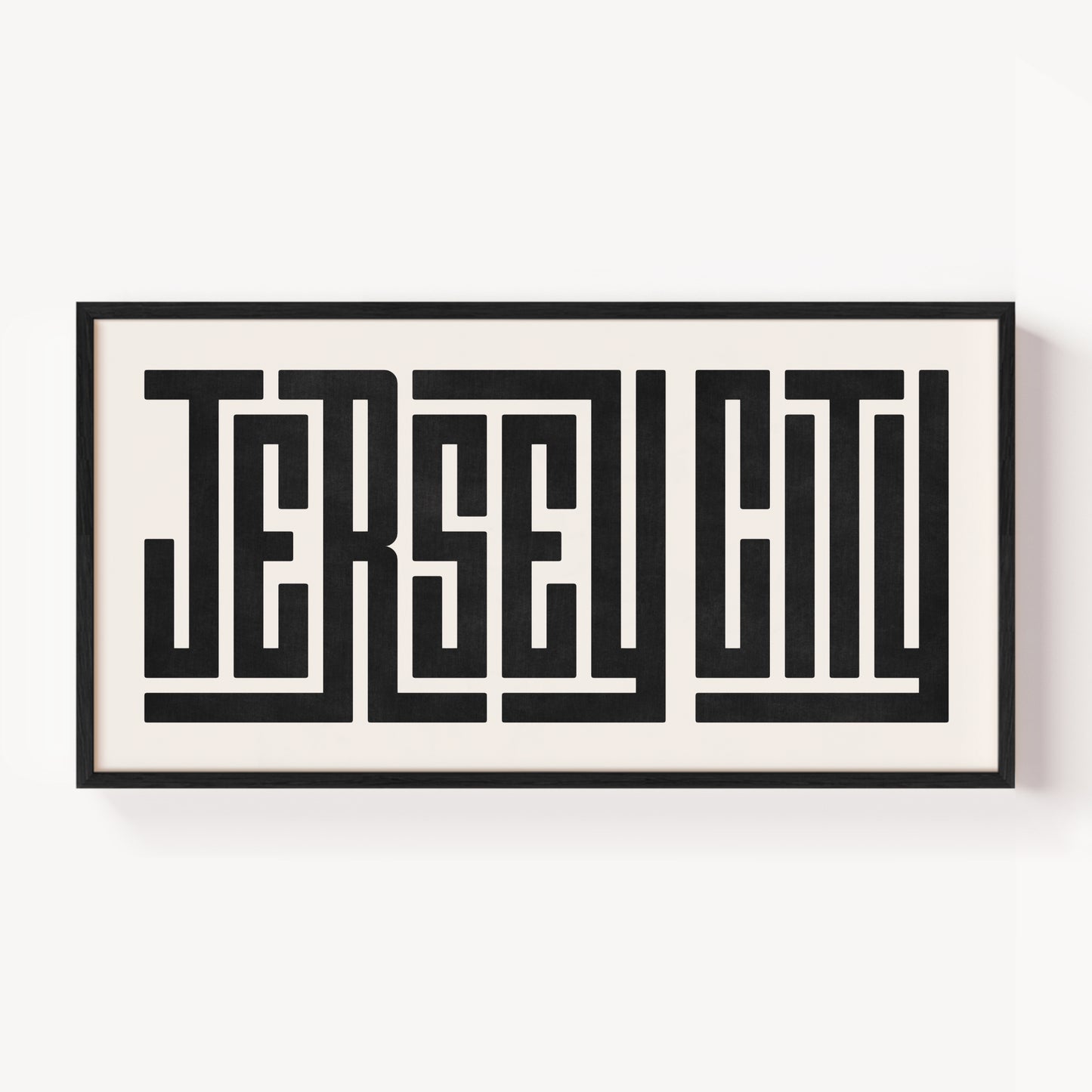 Modern Framed Jersey City Art - Black Typography Design on White Background