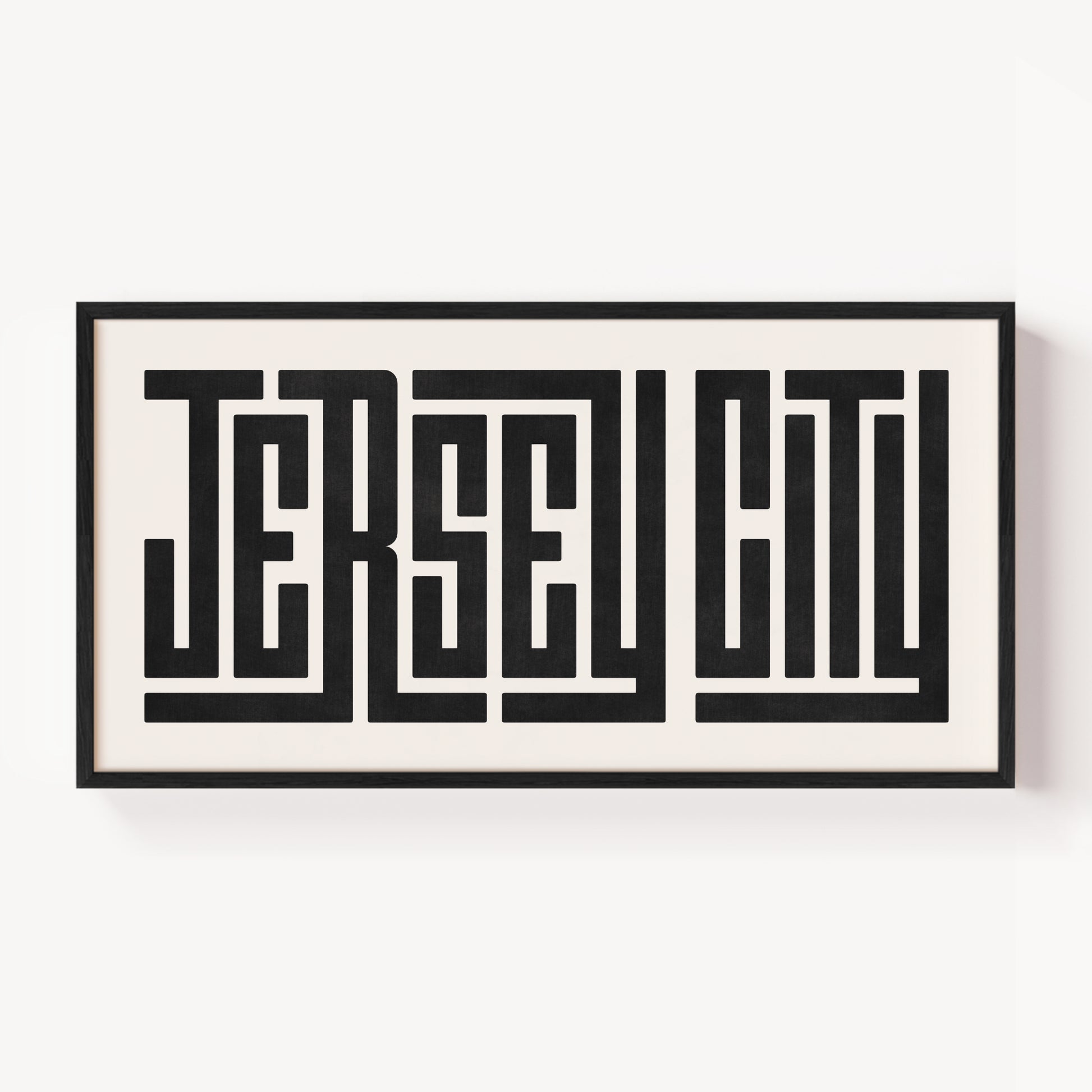 Modern Framed Jersey City Art - Black Typography Design on White Background