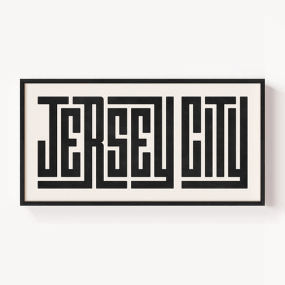 Modern Framed Jersey City Art - Black Typography Design on White Background