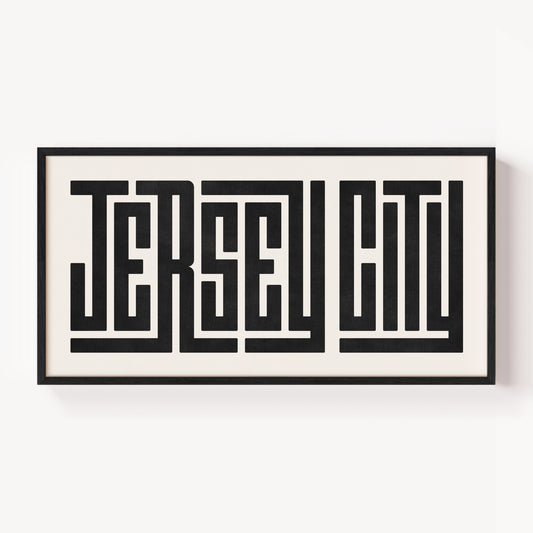 Modern Framed Jersey City Art - Black Typography Design on White Background