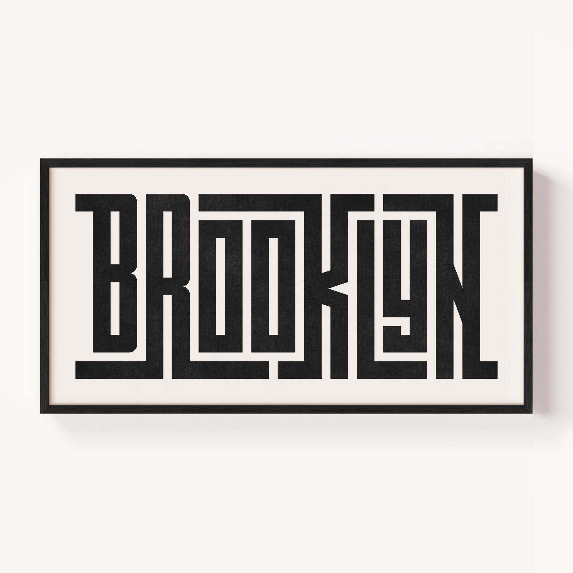 Modern Framed Brooklyn Art - Black Typography Design on White Background
