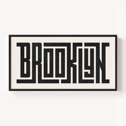 Modern Framed Brooklyn Art - Black Typography Design on White Background
