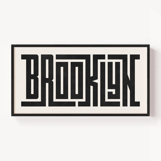Modern Framed Brooklyn Art - Black Typography Design on White Background