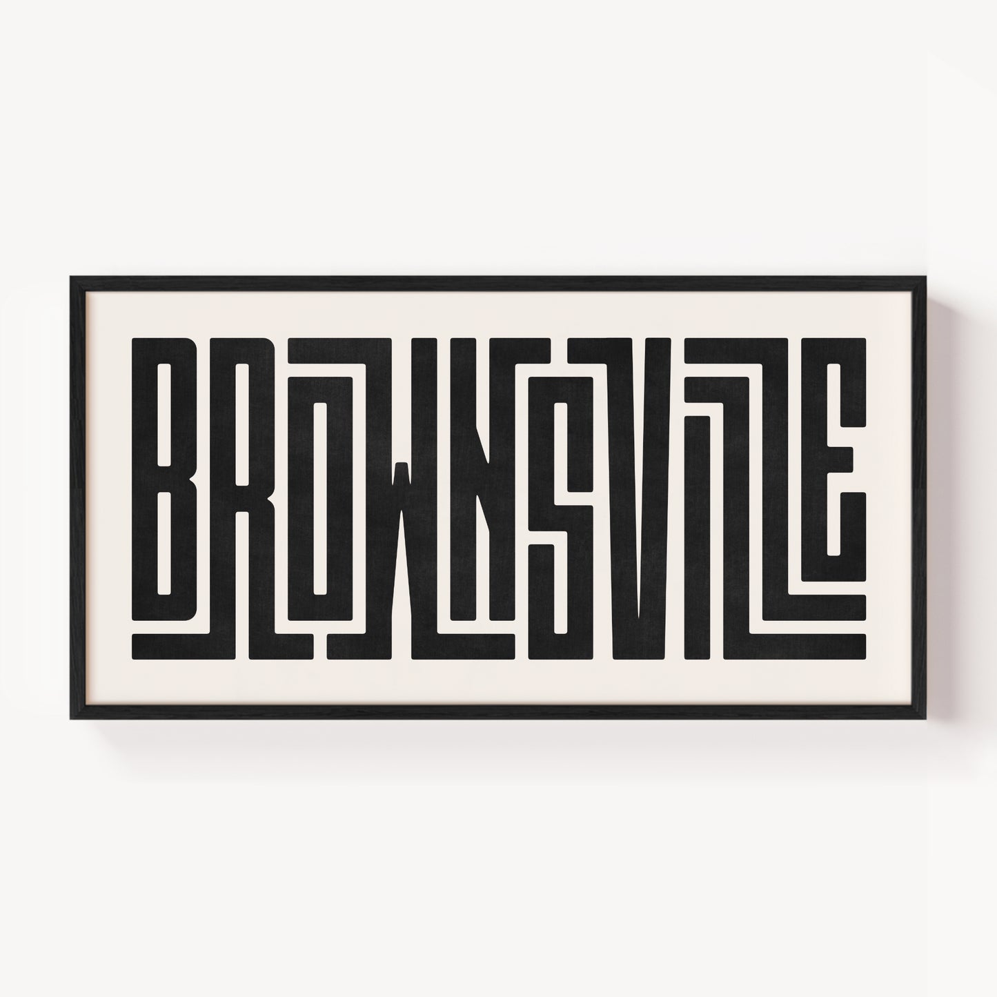 Modern Framed Brownsville Art - Black Typography Design on White Background