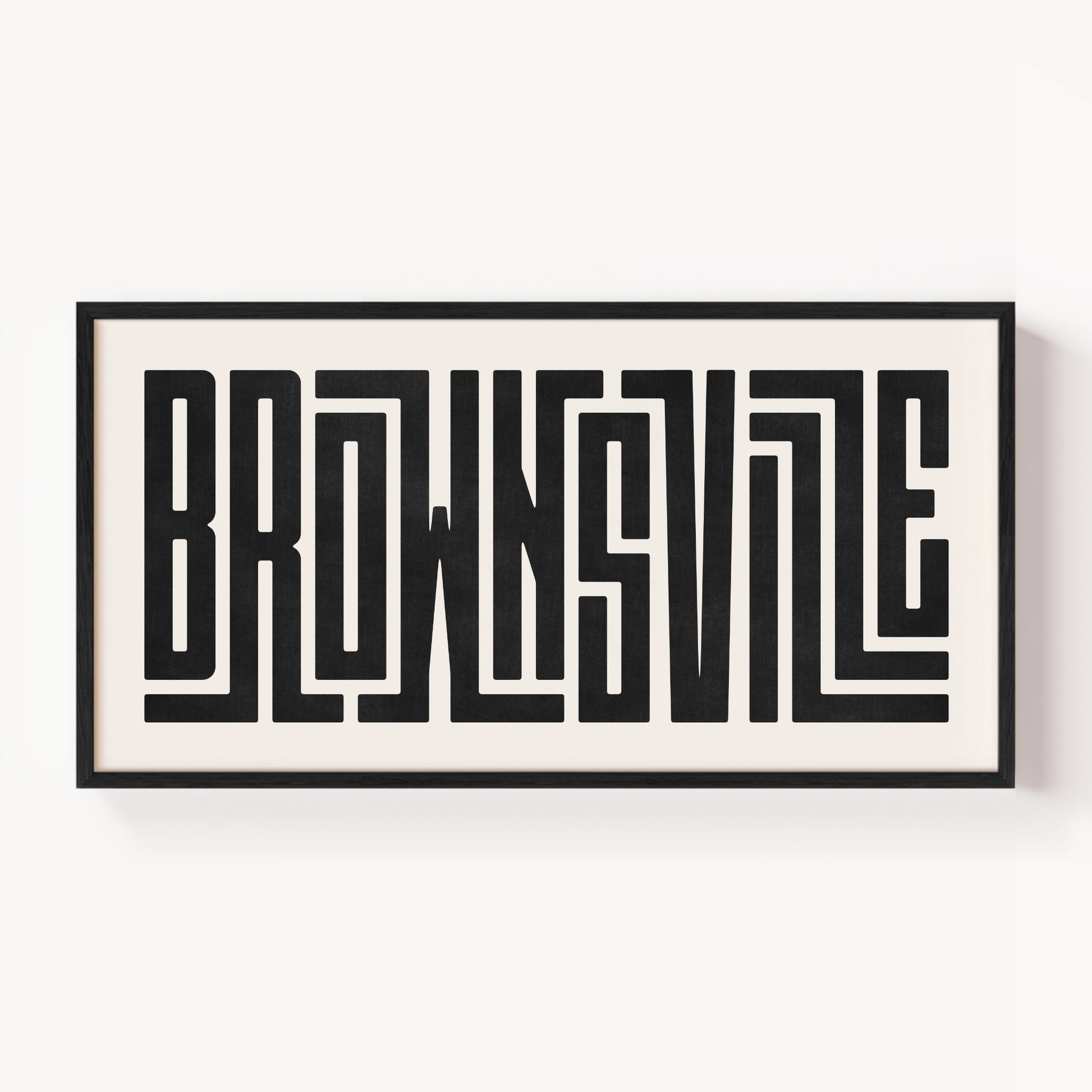 Modern Framed Brownsville Art - Black Typography Design on White Background