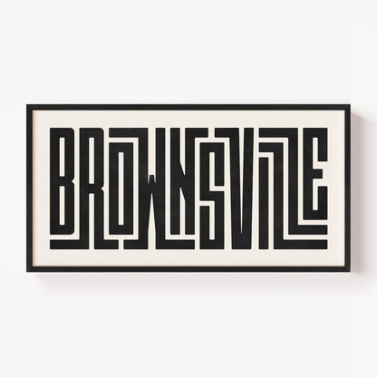 Modern Framed Brownsville Art - Black Typography Design on White Background