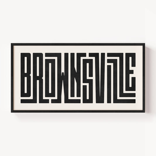 Modern Framed Brownsville Art - Black Typography Design on White Background