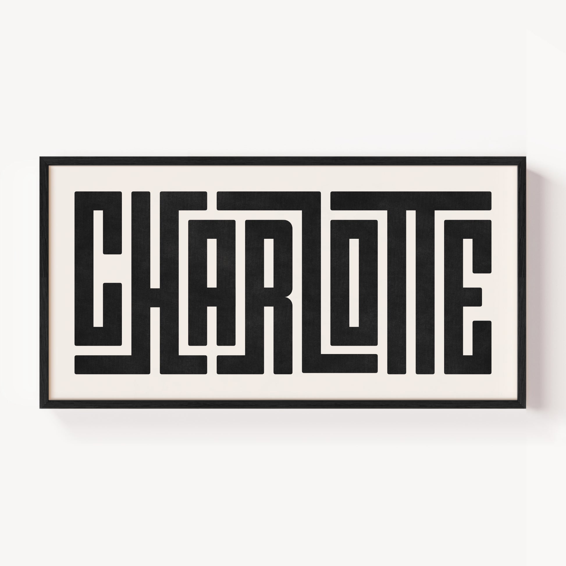 Modern Framed Charlotte Art - Black Typography Design on White Background