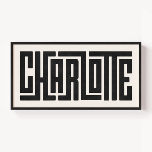 Modern Framed Charlotte Art - Black Typography Design on White Background