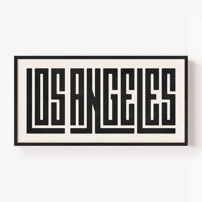Modern Framed Los Angeles Art - Black Typography Design on White Background