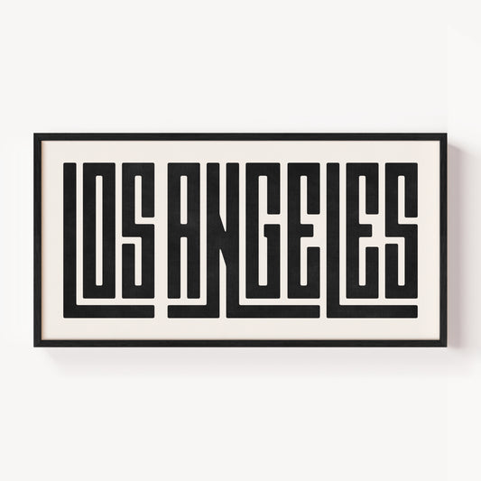 Modern Framed Los Angeles Art - Black Typography Design on White Background