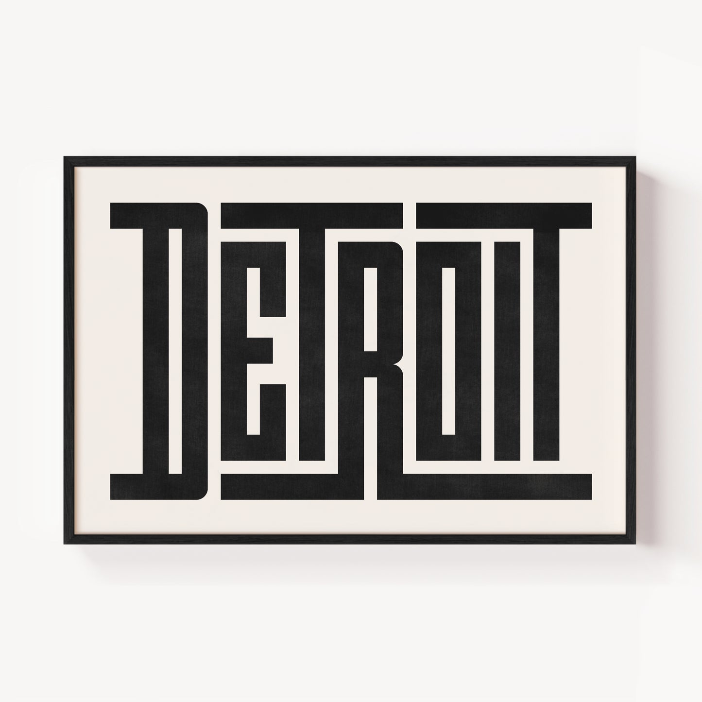Modern Framed Detroit Art - Black Typography Design on White Background