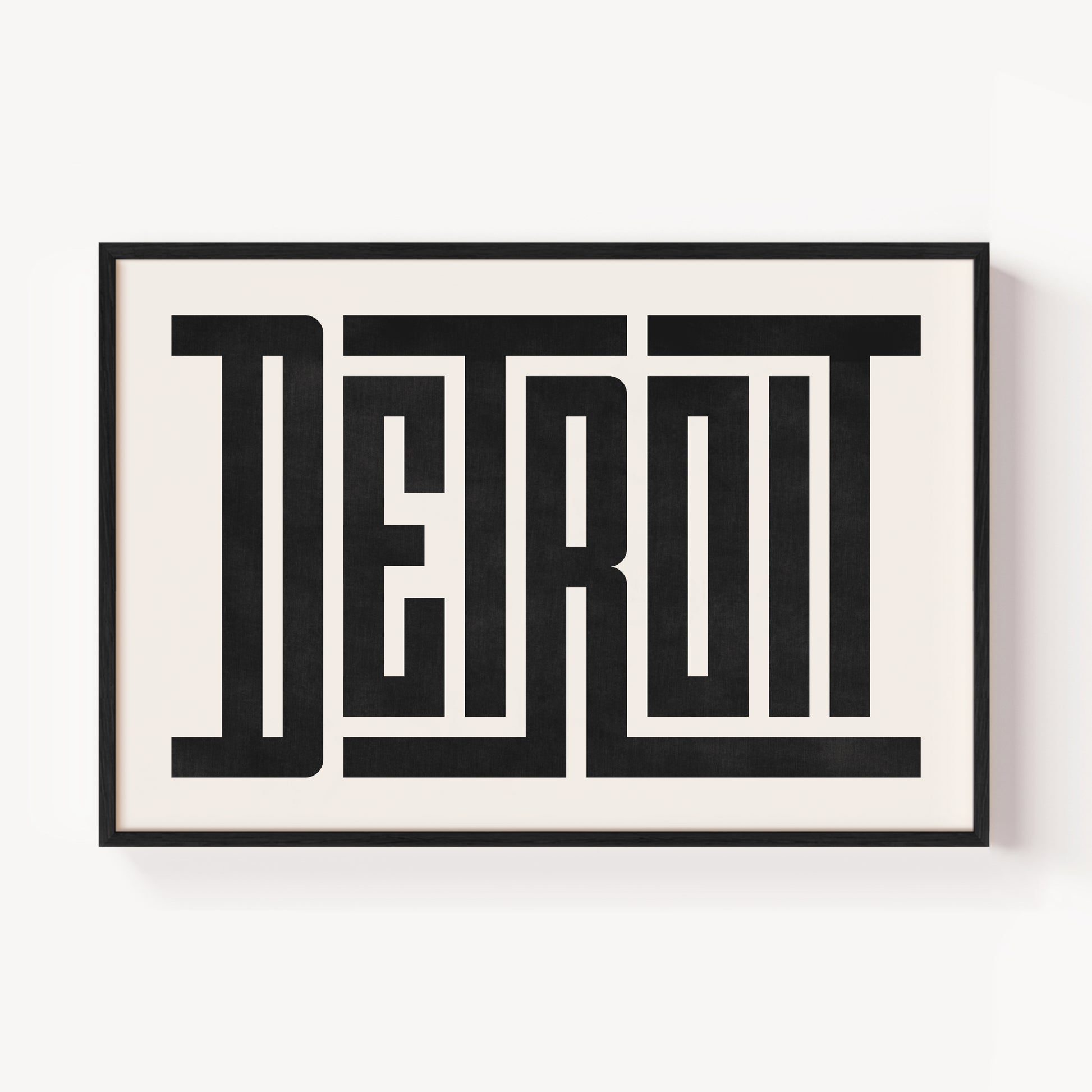 Modern Framed Detroit Art - Black Typography Design on White Background