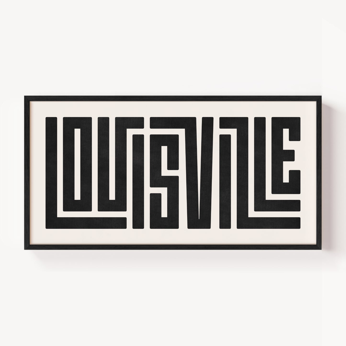 Modern Framed Louisville Art - Black Typography Design on White Background