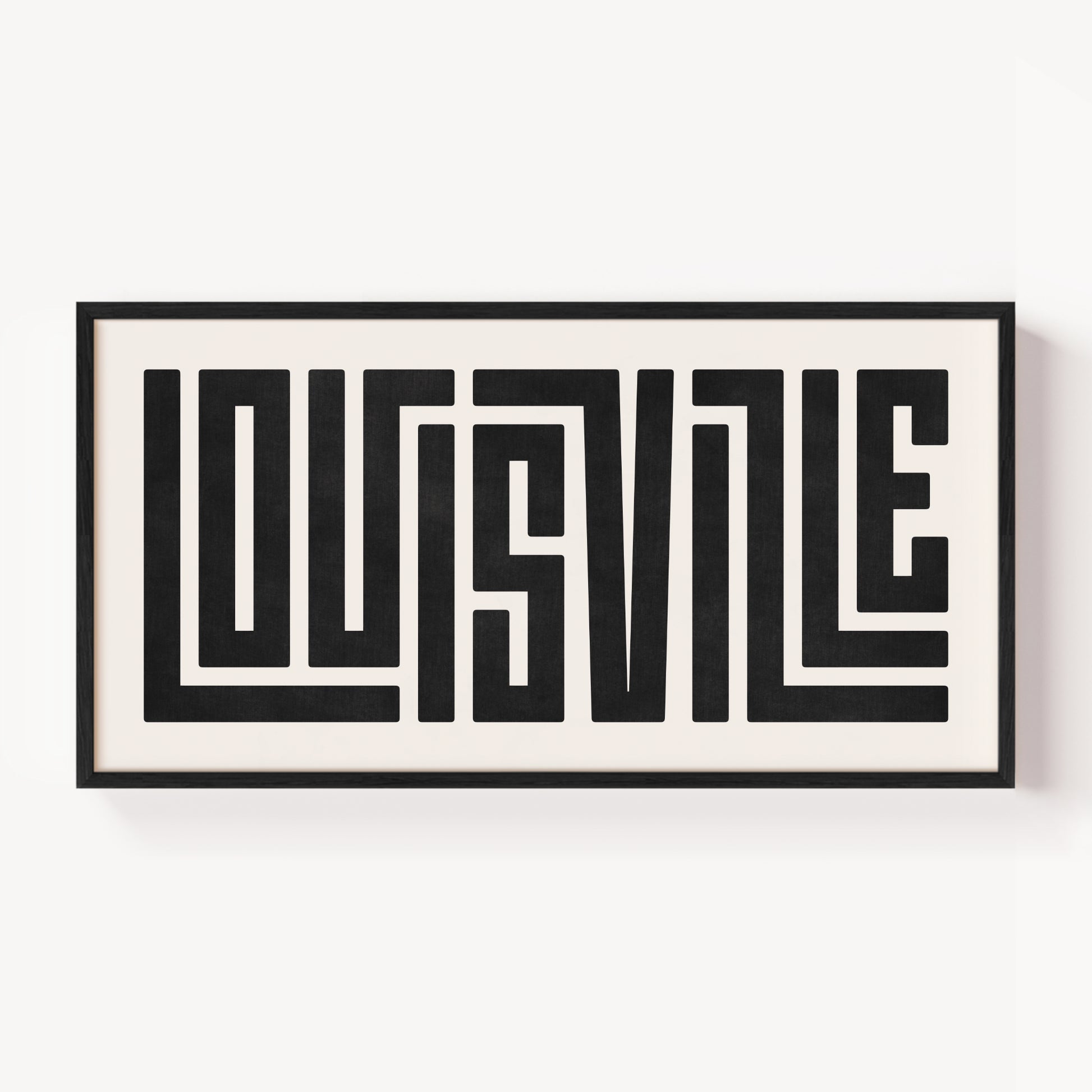 Modern Framed Louisville Art - Black Typography Design on White Background