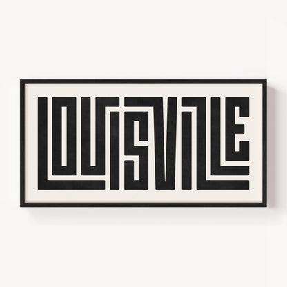 Modern Framed Louisville Art - Black Typography Design on White Background