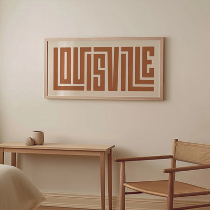 Wood framed minimalist Louisville Wall Decor in Boho style room wtih neutral colors