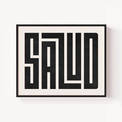 Modern Framed Salud Art - Black Typography Design on White Background