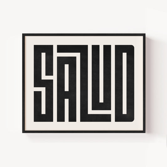 Modern Framed Salud Art - Black Typography Design on White Background