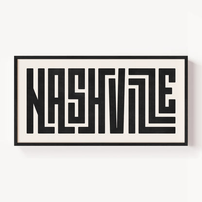 Modern Framed Nashville Art - Black Typography Design on White Background