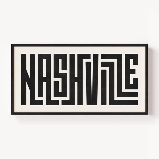 Modern Framed Nashville Art - Black Typography Design on White Background