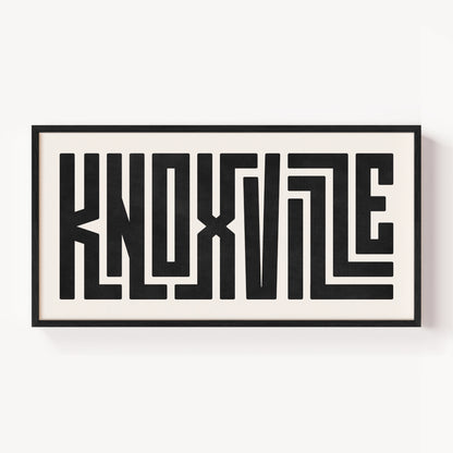 Modern Framed Knoxville Art - Black Typography Design on White Background