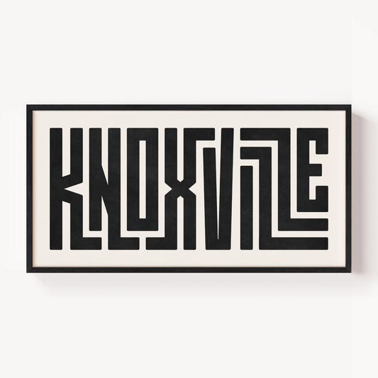 Modern Framed Knoxville Art - Black Typography Design on White Background