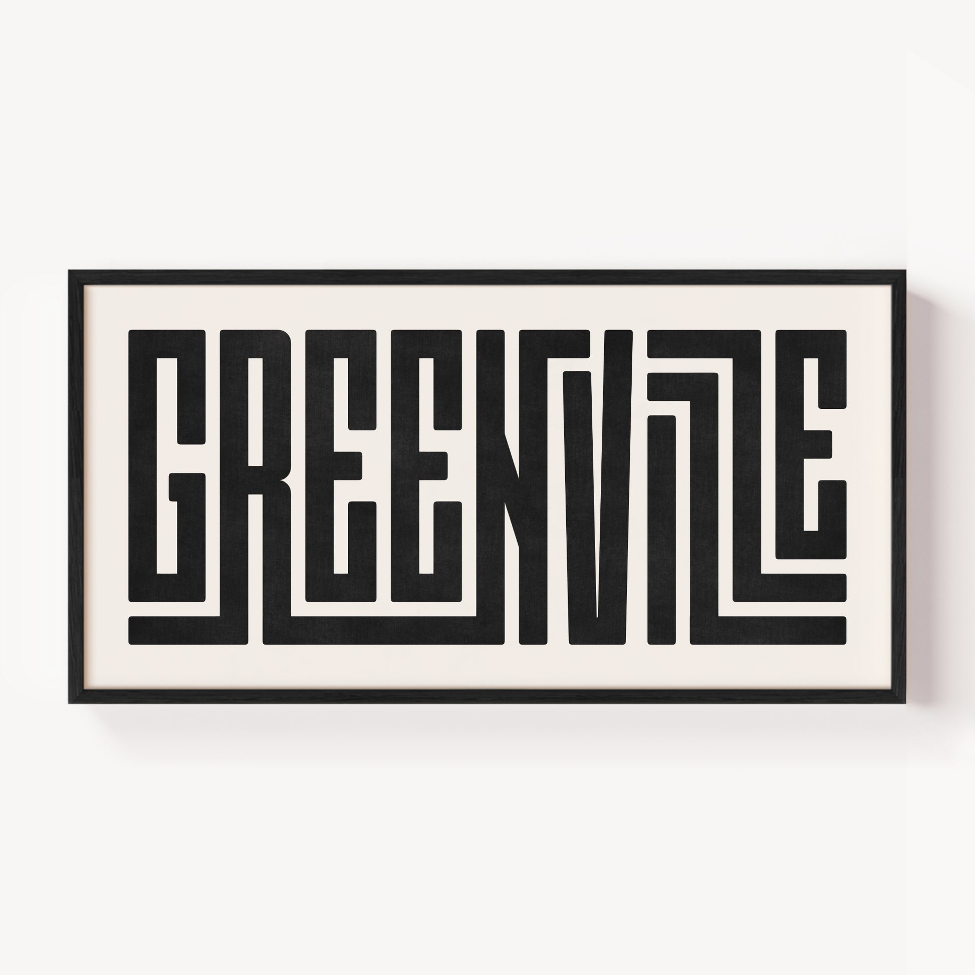 Modern Framed Greenville Art - Black Typography Design on White Background