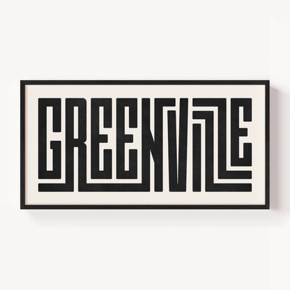 Modern Framed Greenville Art - Black Typography Design on White Background
