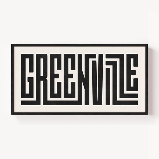 Modern Framed Greenville Art - Black Typography Design on White Background