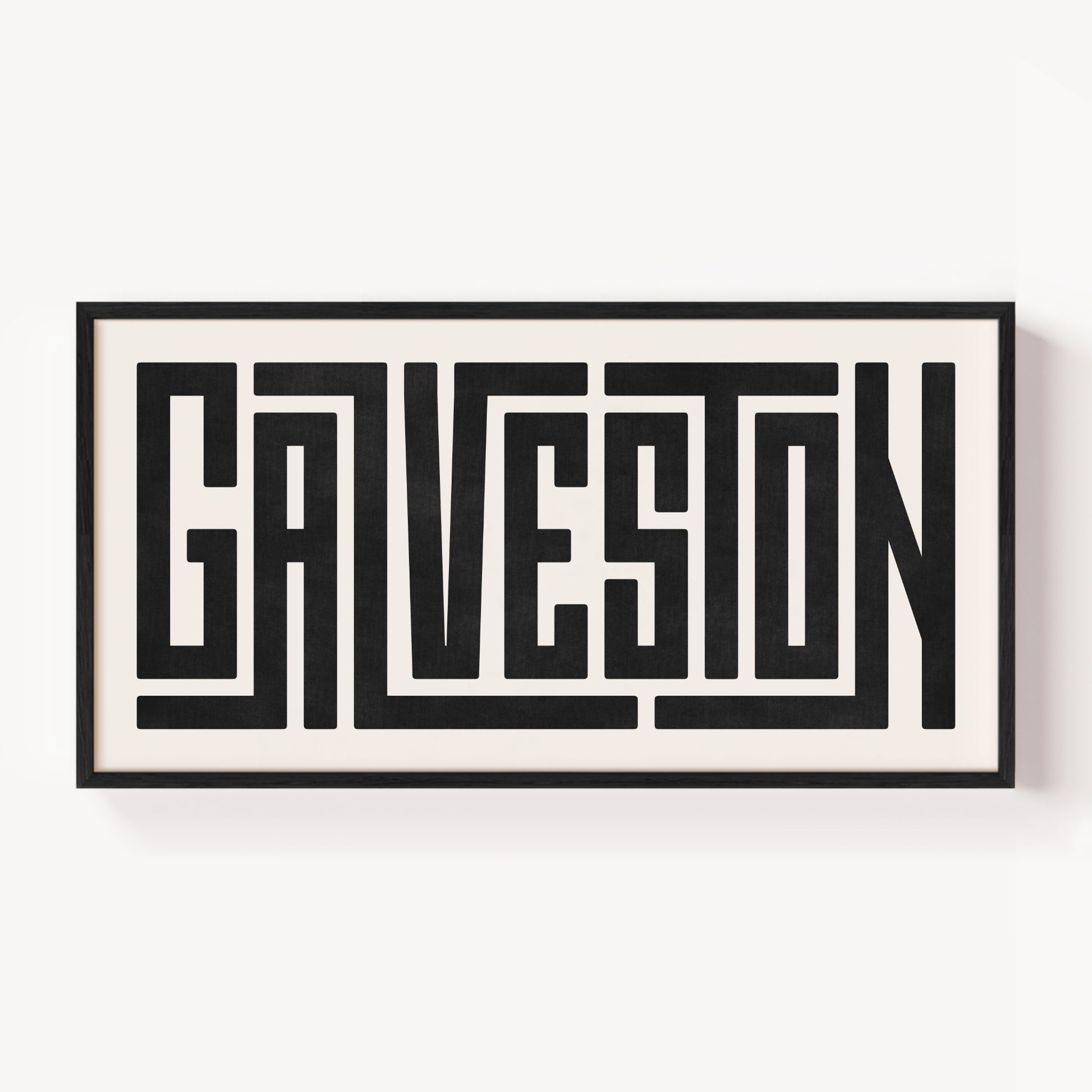 Modern Framed Galveston Art - Black Typography Design on White Background