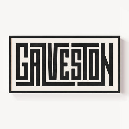 Modern Framed Galveston Art - Black Typography Design on White Background