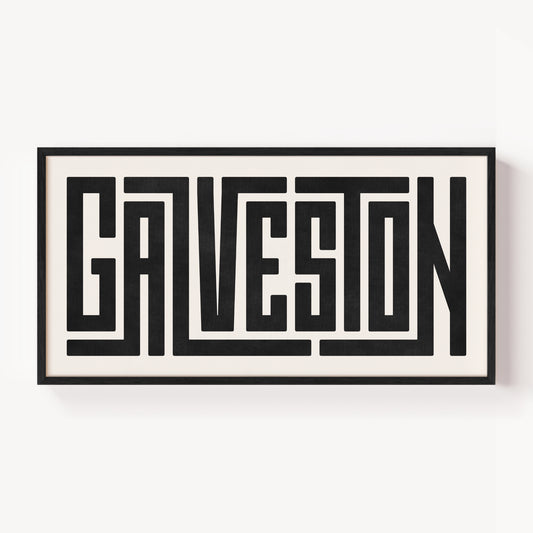 Modern Framed Galveston Art - Black Typography Design on White Background