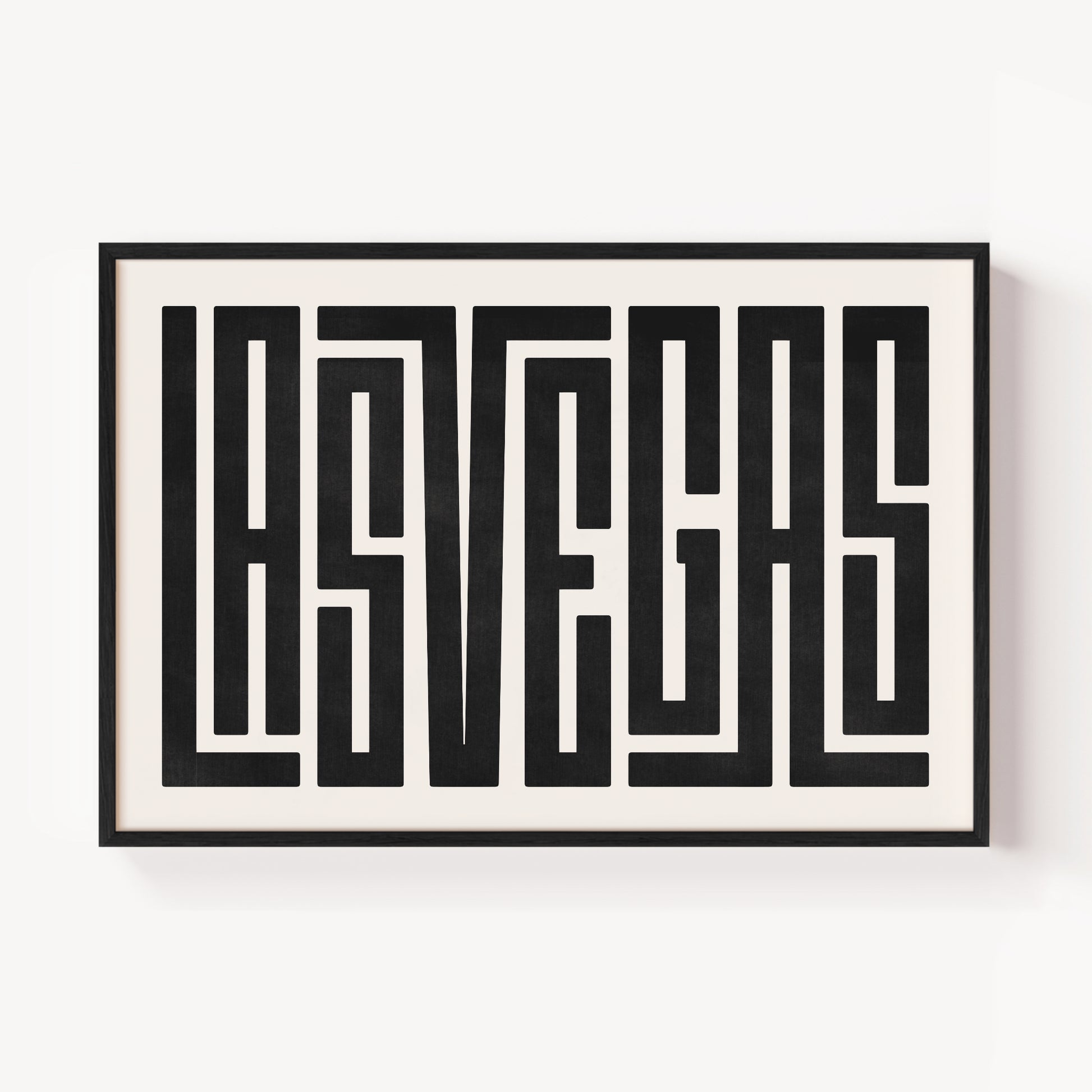 Modern Framed Las Vegas Art - Black Typography Design on White Background