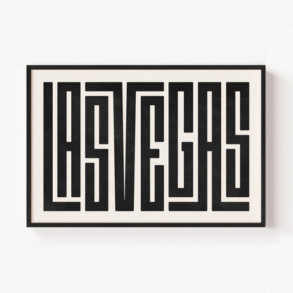 Modern Framed Las Vegas Art - Black Typography Design on White Background