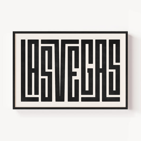 Modern Framed Las Vegas Art - Black Typography Design on White Background