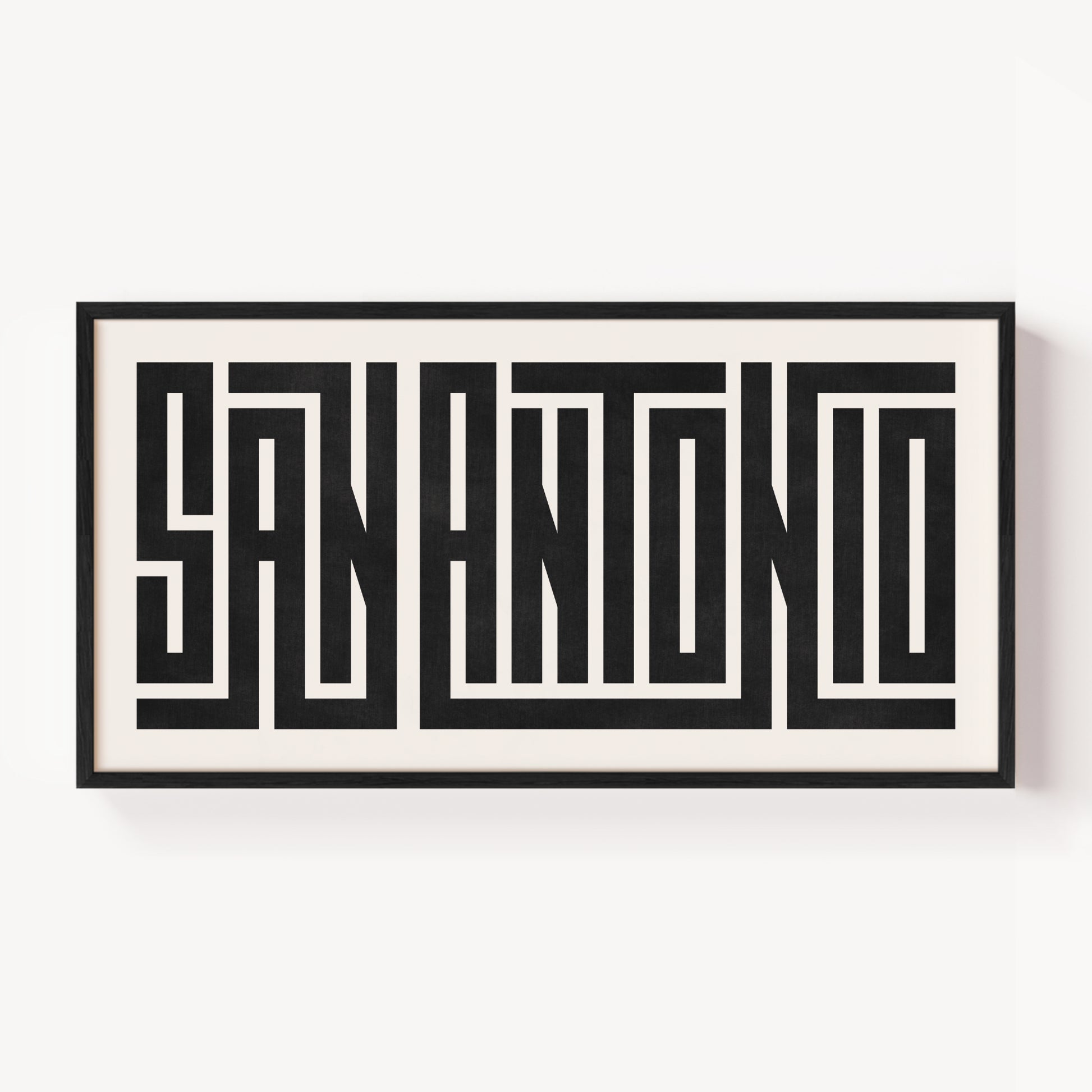 Modern Framed San Antonio Art - Black Typography Design on White Background