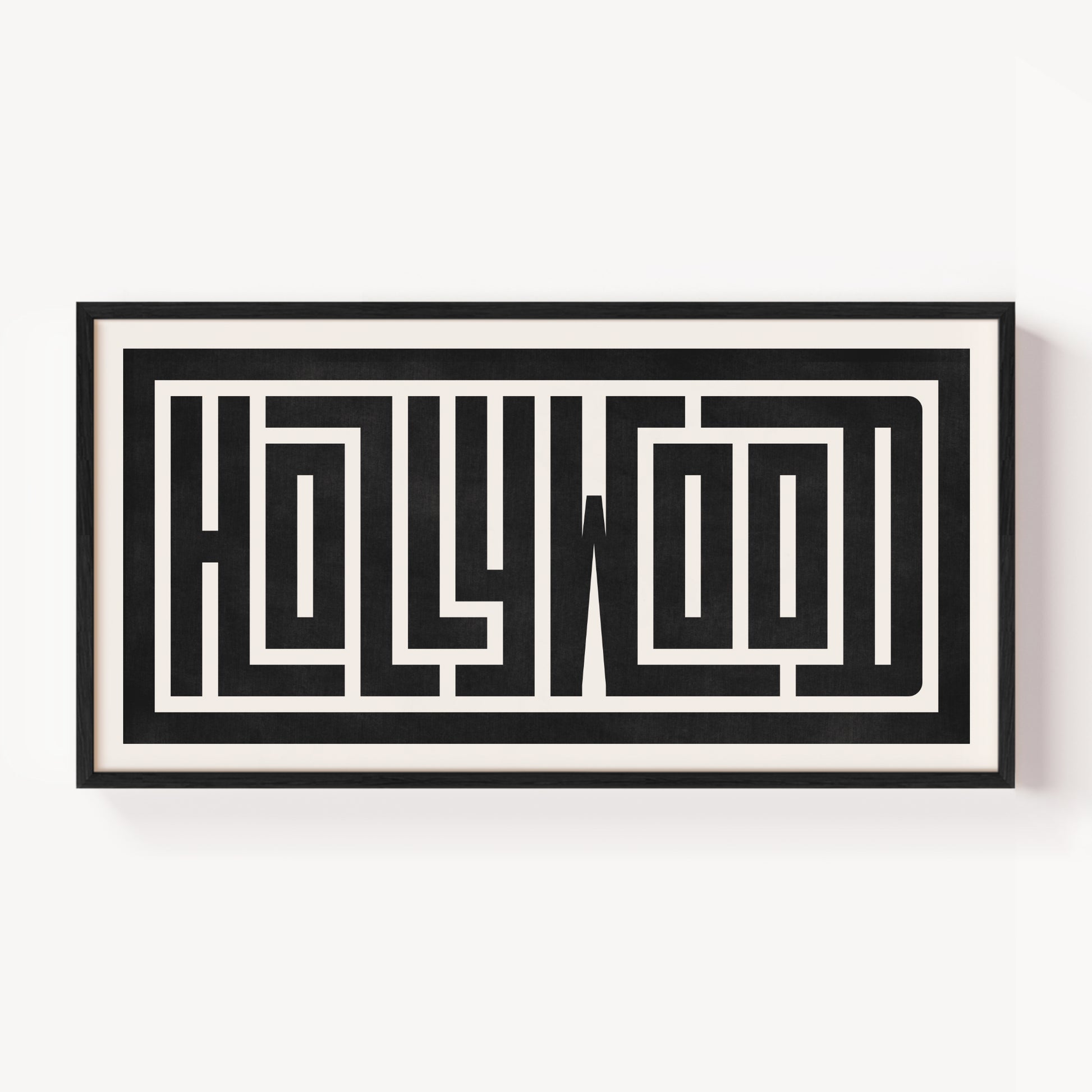 Modern Framed Hollywood Art - Black Typography Design on White Background