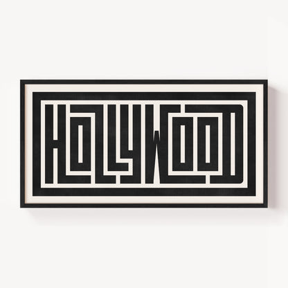Modern Framed Hollywood Art - Black Typography Design on White Background