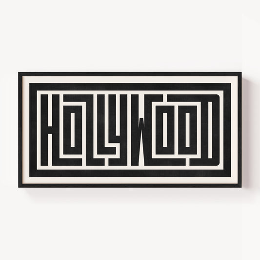 Modern Framed Hollywood Art - Black Typography Design on White Background