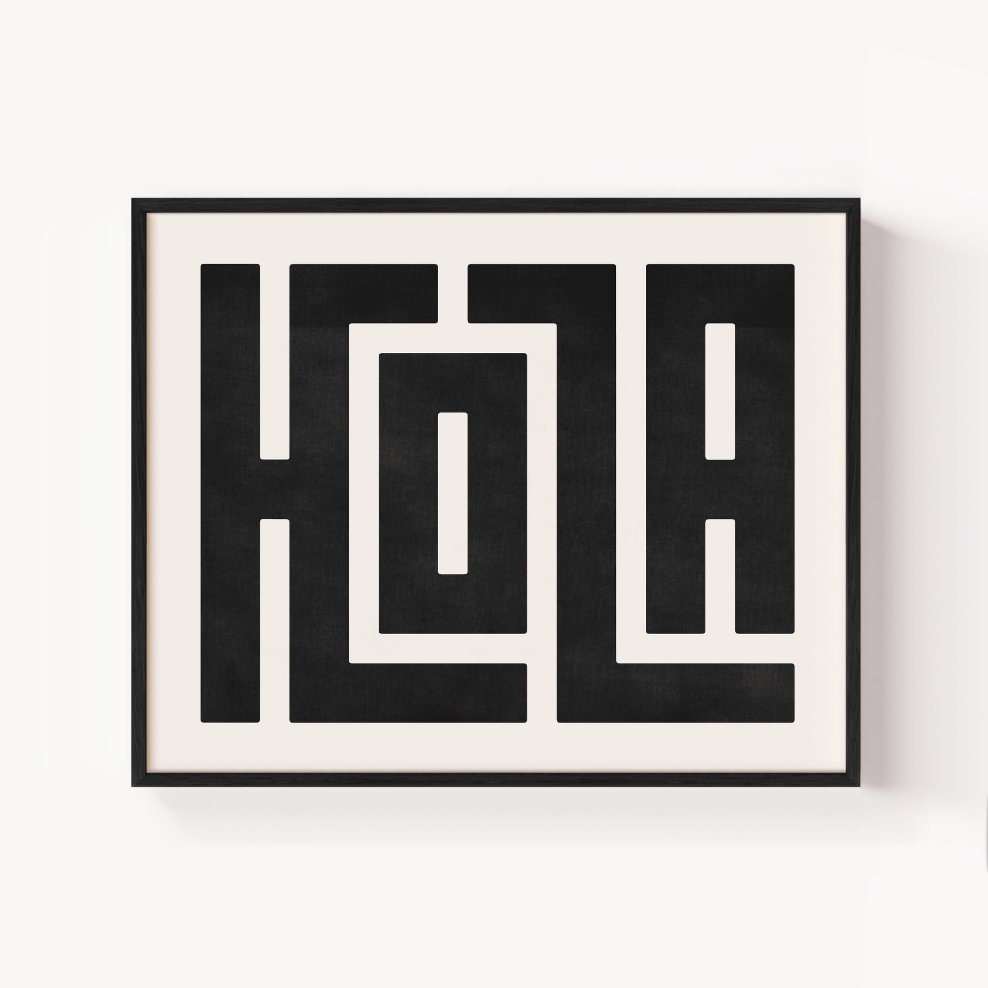 Modern Framed Hola Art - Black Typography Design on White Background