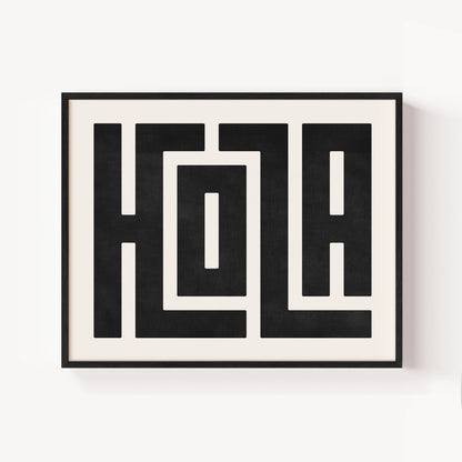 Modern Framed Hola Art - Black Typography Design on White Background
