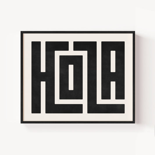 Modern Framed Hola Art - Black Typography Design on White Background