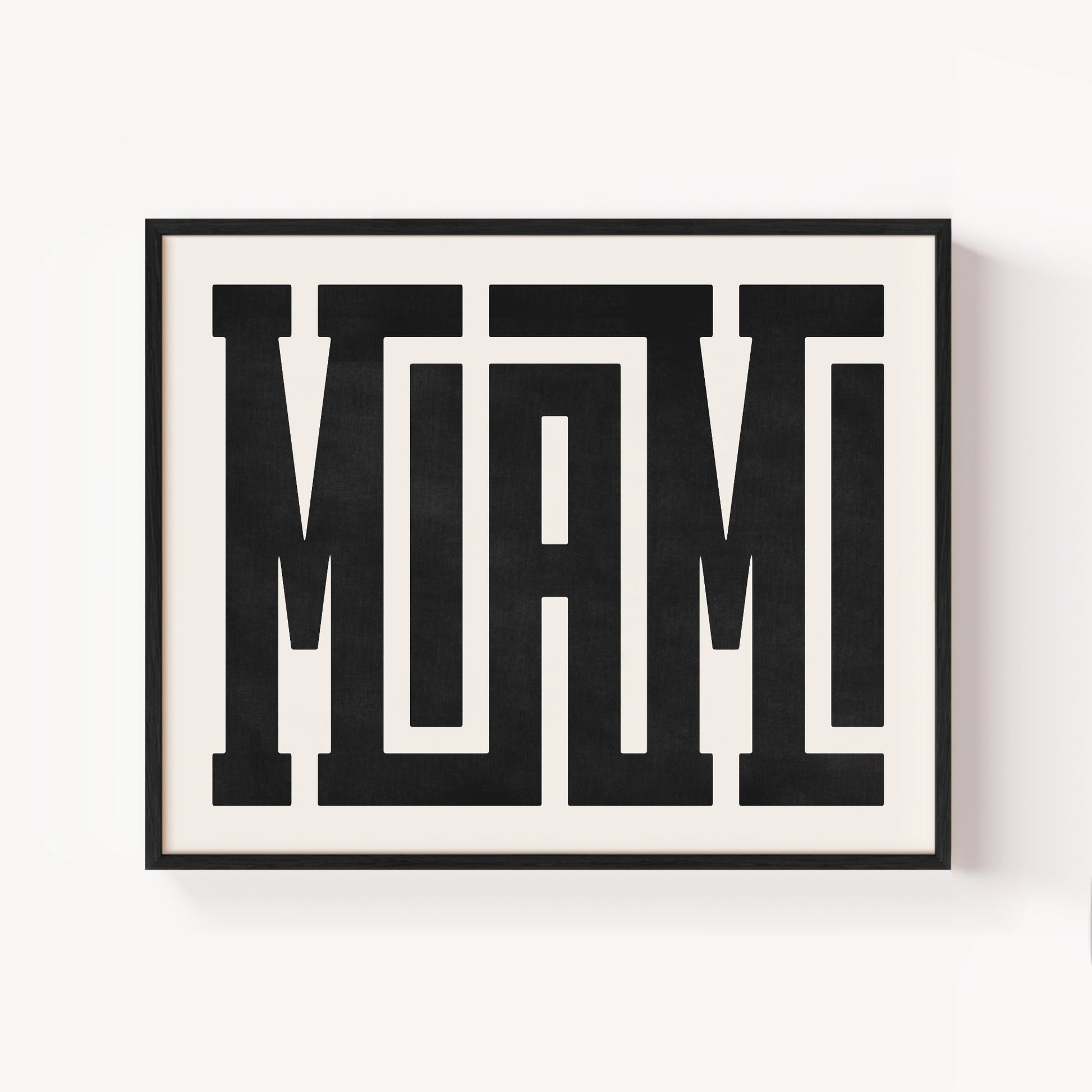 Modern Framed Miami Art - Black Typography Design on White Background
