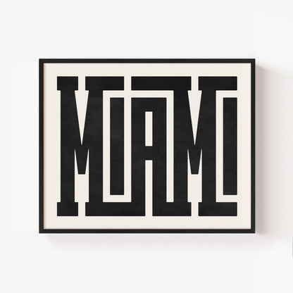 Modern Framed Miami Art - Black Typography Design on White Background