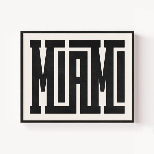 Modern Framed Miami Art - Black Typography Design on White Background