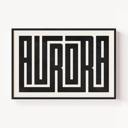 Modern Framed Aurora Art - Black Typography Design on White Background