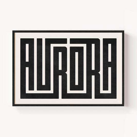 Modern Framed Aurora Art - Black Typography Design on White Background